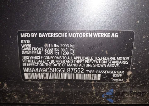 2016 BMW 428I Gran Coupe from USA, damaged, VIN WBA4A9C58GGL87552